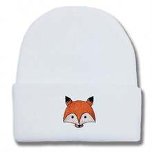 男女通用秋冬保暖针织帽，百搭狐狸刺绣毛线帽，休闲舒适头饰，适合日常外出 - 彩色 - 查看 3