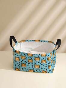 1 Stück Cartoon Tiger Kopf bedruckter offener Aufbewahrungskorb, multifunktionaler Aufbewahrungskorb mit Griff, Geschenk für Feiertage, Muttertags-/Vatertags-Geschenk, Aufbewahrung von Babybedarf, Windeln, Alltagsorganizer für Wohnzimmer, Badezimmer, Küche, faltbare Kleideraufbewahrung, süß und leicht, geeignet für Zuhause, Kinder, Kinderzimmer