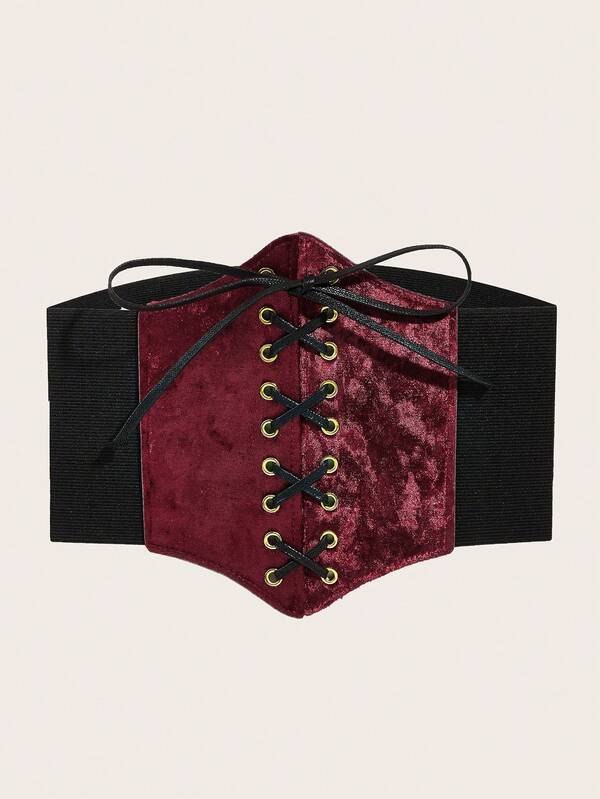 Lace-Up Black & Red Contrast Elegant Retro Gothic Style Corset Belt