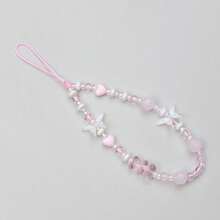 Bow Phone Charm Bead String Mobile Phone Chain Female Ins Wind Sweet Pendant Mobile Phone Case Lanyard Chain - Màu Hồng baby - Xem 3