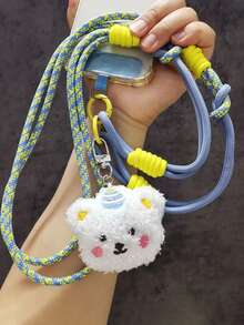 Correa de cordón ajustable con oso de peluche lindo y de dibujos animados, soporte para teléfono cruzado largo tipo collar