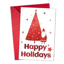 5 kartek świątecznych z kopertami, z kreskówkowym Świętym Mikołajem i wieńcem. Karty podarunkowe na święta.