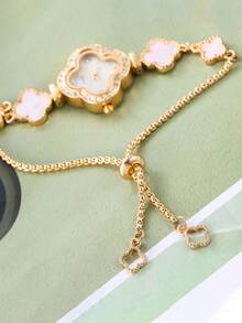 LUCKYFOX 女士精致水钻石英腕表，搭配小巧精致的表盘和纤细的表带，适合日常佩戴和社交场合，是优雅的生日/节日礼物之选。 - 金黃色 - 查看 7