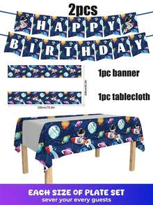 80/60/42/2/Set, Cartoon Astronaut Themed Party Supplies, Disposable Party Plates, Party Paper Plates. Includes 7-Inch Plates, 9-Inch Plates, Paper Cups, And Tissue Sets. Suitable For 16 People, Picnic Supplies, Birthday Parties, Camping, Decoration, And Celebration Events. Party Gifts, Bridal Gifts Party, Restaurant Decoration, Kitchenware, Party, Astronaut, Rocket, Space, Planet, Happy Birthday - Multicolor - View 5