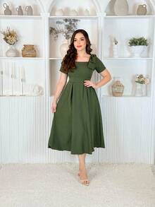 MallFashion Elegant Tailored Midi Dress With Bow Sizes S M L - Green - View 7