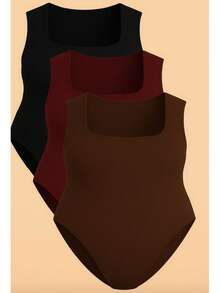 Kit 3 Bory Plus Size Body Bori Tank Top Thick Strap Closed Back Second Skin Fresh Fashion Spring Summer Timeless Clothes Large - BLACK/BROWN/WINE - View 2