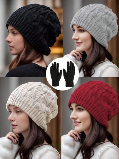 1 pieza o 2 piezas Gorro holgado unisex con forro térmico grueso, sombrero de invierno de moda, protección de oídos cálida, adecuado para uso diario, patinaje sobre hielo, esquí, otoño/invierno