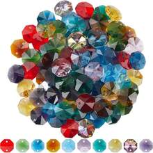 1 Packung 60 Stücke 14mm Kristallglas Oktagon Perlen mit 2 Löchern, bunte Prismen Perlen zum Großeinkauf, Ersatzteile für Kronleuchter, Facettierte Abstandshalter Perlen für DIY Hängeornamente und Schmuck