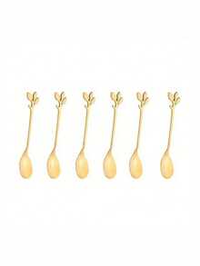 6 pièces Cuillères à café en acier inoxydable, cuillères en acier inoxydable dorées créatives et personnalisées, set de couverts pour café, thé et dessert, cuillères à mélanger