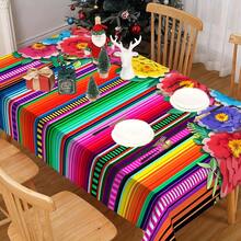 1/20 piezas Mantel festivo, mantel con diseño de flores y líneas coloridas, mantel navideño, mantel de poliéster duradero, fácil de limpiar, para celebraciones festivas, decoración del hogar, decoración navideña, decoración de fiesta mexicana - Multicolor - Ver 9