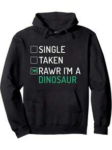 Single Rawr I Am A Dinosaur, Men'S Loose Print Sweater, Hooded Tie Drawstring Hoodie, Pullover With  Bag, Men's, Everyday Wear, Alphabet Print Sweater, Men'S Party Costumes, Casual Wear Halloween, Christmas, Merry,Fall Hoodies,Men's Fall Clothes,Street Wear,Halloween,Mens Hoodies,Y2k Clothes,Jesus Hoodie,Thanksgiving Day,Nightmare Before Christmas,Christmas - 黑色 - 查看 1