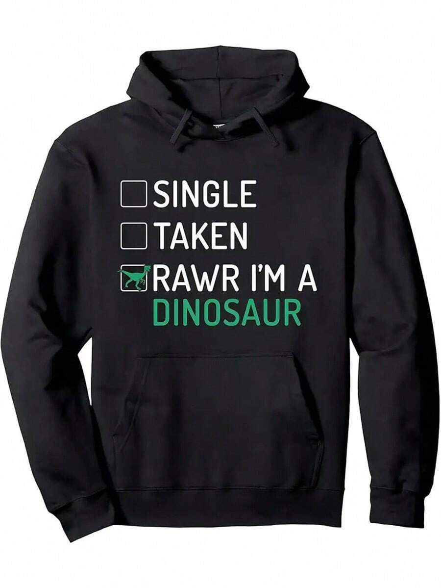 Single Rawr I Am A Dinosaur, Men'S Loose Print Sweater, Hooded Tie Drawstring Hoodie, Pullover With Bag, Men's, Everyday Wear, Alphabet Print Sweater, Men'S Party Costumes, Casual Wear Halloween, Christmas, Merry,Fall Hoodies,Men's Fall Clothes,Street Wear,Halloween,Mens Hoodies,Y2k Clothes,Jesus Hoodie,Thanksgiving Day,Nightmare Before Christmas,Christmas - 黑色 - 查看 1