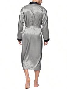 Lavenderi Mens Silky Satin Lounge Robe, Long Lightweight Sleepwear - In bạc - Xem 3