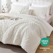 - Juego de edredn de 3 piezas, color blanco marfil, juego de ropa de cama tamao, juego de cama vertical con mechones verticales, juego de recmara neutro ligero 1 edredn y 2 fundas - Queen + Blanco marfil - Ver 3