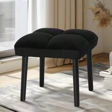 Black Ottoman Stool Square Makeup Stool With Wooden Legs Small Ottoman Stool Chair For Vanity Modern Padded Sofa Seat Foot Rest Stool Black