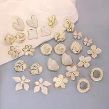 24 piezas de pendientes con forma de mariposa/flor/hoja de acero inoxidable blanco, estilos surtidos, adecuados como regalos festivos (surtido aleatorio) - Multicolor - Ver 3