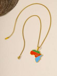 1件男女通用时尚个性化非洲国家地图国旗设计不锈钢吊坠项链，纪念日的完美之选 - 金黃色 - 查看 7