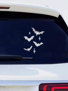 1pc Glossy Reflective Bat & Star Vinyl Decals - Self-Adhesive Cartoon Stickers For Cars, Motorcycles, Laptops - Vibrant Multi-Color Sparkle Design, Easy Apply & Remove, One-Time Use