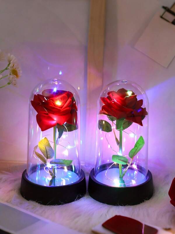 1pc Rose Flower Decor Light, Artificial Rose Flower Desk Lamp, Rose Flower Night Light With Lighting, Couple Commemorative Gift, Gift For Girlfriend