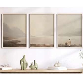 3pcs Canvas Poster Jesus And Sheep Poster, Lake Landscape Decoration, Religious Art, Creative Waterproof Canvas Posters, Bedroom, Office, Living Room, Cafe, Bar, Home And Dormitory Wall Decoration No Frame 50x70cm/19.68x27.55inch