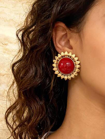 1 Pair Fashionable Minimalist High-End Geometric Resin Alloy Sunflower Vintage Elegant Earrings For Women