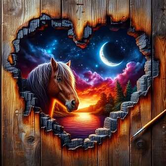 Large Size Starry Sky & Heart Diamond Painting Kit, Multi-Size Options, DIY Handcraft Diamond Painting Set, Vibrant Nature Themed Design With Mountain Landscape And Horse Under Starry Sky, Frameless Creative Craft Gift, Suitable For Home Decor, Great For Entryway, Study, Bedroom, DIY Craft Kit | Vibrant Diamond Painting Kit | DIY Craft Set