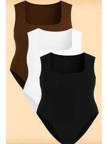 Kit 3 Bory Plus Size Body Bori Tank Top Thick Strap Closed Back Second Skin Fresh Fashion Spring Summer Timeless Clothes Large - 黑色/白色/棕色 - 查看 2