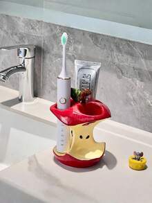 1PC Creative Apple Toothbrush Holder, Bathroom Sink Organizer For Home Use, Home Organization, Countertop Organizer, Sleek Organizer, Creative Design, Elegant Finish, Smooth Surface, Bathroom Holder, Storage Rack, Organized Living, Personal Hygiene