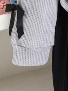 2pcs Girls Butterfly Decor & Print Bow Collar Long Sleeve Top + Pleated Skirt Set, Spring/Autumn