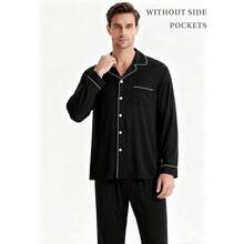 Men Pajamas Set Comfy Modal Pjs Button Down Sleepwear 2 Piece Long Sleeve Lounge Set Soft Nightwear With Pockets