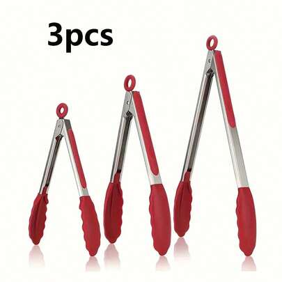 3 chiếc 1 chiếc Kẹp gắp thức ăn bằng thép không gỉ 21/27/34 cm có đầu silicon - Chịu nhiệt, Kẹp gắp thức ăn chống trầy xước cho Nồi chiên không dầu & Chảo chống dính, Đen & Đỏ, Thiết kế tiện dụng để nấu ăn, Nướng và Nướng bánh, Phụ kiện nướng, Dụng cụ nhà bếp kiểu dáng đẹp, Đồ dùng nhà bếp bền, Kẹp nấu ăn, Móng vuốt gấu kim loại cho nhà bếp, Giá đỡ lõi ngô, Phụ kiện nhà bếp, Dụng cụ nhà bếp, Kẹp gắp thức ăn, Kẹp nướng, Kẹp gắp thức ăn