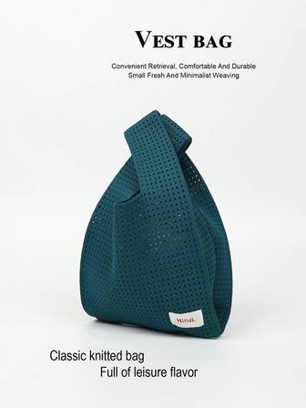 1pc Knitted Hollow Crochet Breathable Lightweight Foldable Handbag, Suitable For Carrying Phone, Umbrella, Cosmetics, Books, IPad, Clothes, Versatile For Daily, Vacation, School, Commute, Shopping, Photography, Camping, Dirt-Resistant, Key Pouch, Fits IPad, Books, Applicable For All Seasons