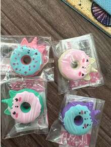 12pcs Random Color Cartoon Donut Shaped Erasers, Cute Student Prizes & Gifts, Creative Cartoon Erasers For Back To School Supplies, Practical, Affordable, Quality First