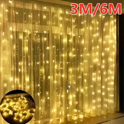 1pc USB Powered Curtain String Lights, Waterfall Lights Suitable For New Year, Christmas, Wedding, Home Bedroom Party Decor, Valentine's Day, Halloween, Indoor Christmas Lighting, Event Lighting, Holiday Illumination, Warm Glow, Decorative Lighting, Lightweight Design, Metal Frame, Decorative Rope, Ideal For Holiday Shoppers And Event Organizers