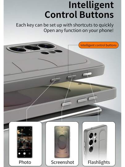 1 pieza Funda protectora de muñequera de control inteligente, con 3 botones de control inteligente integrados, muñequera invisible, soporte para teléfono, anillo de lente de aleación, funda de teléfono de moda para hombres y mujeres, negocios, viajes, elegante, popular, muñequera, soporte invisible, serie de fundas protectoras, compatible con Samsung Galaxy S25 Ultra, Galaxy S25 Plus, Galaxy S25, funda y cubierta protectora para teléfono, compatible con Samsung Galaxy S24 Ultra, Galaxy S24 Plus, Galaxy S24, funda y cubierta protectora para teléfono