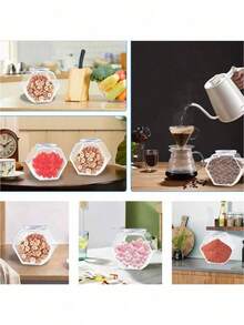 6pcs Hexagon Plastic Jars, Transparent Candy Jars, Plastic Cookie Jars With Airtight Lids, Reusable Wide Mouth Containers For Loose Coffee, Candy, Gifts And Storage