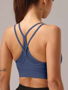 1pc Women's Elastic Yoga Sports Bra For Fitness & Outdoor Spring - Navy Blue - View 5
