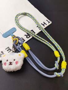 Correa de cordón ajustable con oso de peluche lindo y de dibujos animados, soporte para teléfono cruzado largo tipo collar