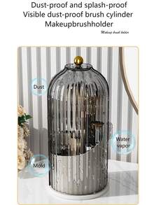 Caja de almacenamiento de maquillaje giratoria de 360°, transparente, caja de almacenamiento de escritorio, soporte para brochas de maquillaje, soporte para bolígrafos de escritorio, decoración del hogar, colgante de baño, caja de almacenamiento de maquillaje a prueba de polvo y resistente al agua, adecuada para tocador, baño, dormitorio, escritorio