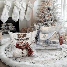 Lanpn - Juego de 4 fundas de almohada de Navidad de 14 x 14 pulgadas, fundas de almohada de felpa para árbol de Navidad, muñeco de nieve de Claus, fundas de almohada decorativas para decoración de - 36 x 36 cm (Paquete de 4) - Ver 3