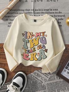 1件女童休闲印花圆领长袖T恤，夏季女婴服装 - 可爱的宝宝T恤给每个孩子带来欢乐和幸福！ - 杏色 - 查看 2