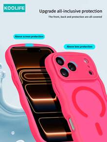 Pink Koolife 1pc Wavy Edged Shockproof Phone Protective Case With Magnetic Charging, Full Coverage, PC+TPU Material, Raised Camera Protection, Compatible With IPhone 17 ProMax/ 17/ 17 Pro/ 17 Air - Hot Pink - View 5