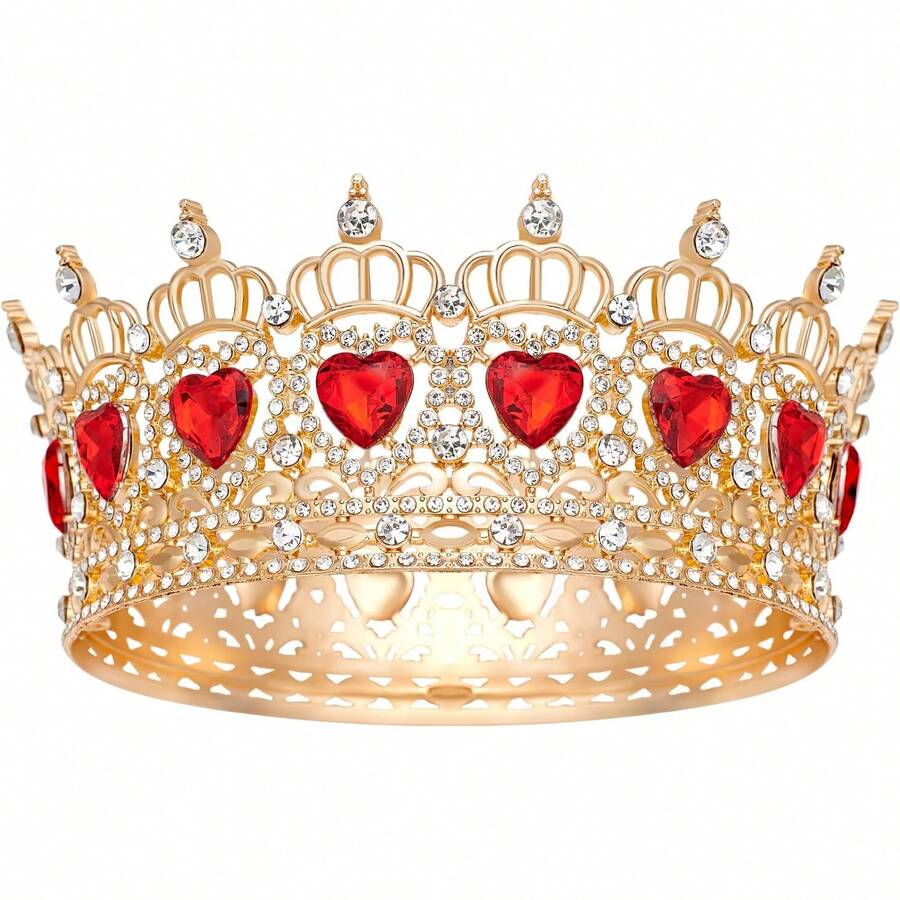 Queen Crown Wedding Rhinestone Heart Crowns And Tiaras For Women Costume Party Hair Accessories Princess BirthdayCrown Crystal Bridal Crown - 心形 金色 紅色 - 查看 1