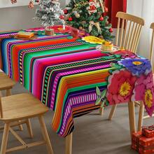 1/20 piezas Mantel festivo, mantel con diseño de flores y líneas coloridas, mantel navideño, mantel de poliéster duradero, fácil de limpiar, para celebraciones festivas, decoración del hogar, decoración navideña, decoración de fiesta mexicana - Multicolor - Ver 8