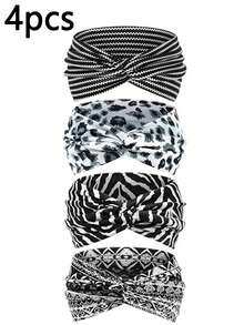 4pcs/Set Women's Fashion Leopard Print Criss-Cross Headbands, Versatile For Daily, Yoga, Sports, Sweat-Absorbing, Elastic Hair Accessories Warm Hair Bands Women Bandanas