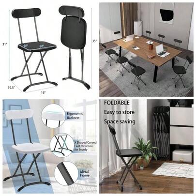 Folding Chair Set Plastic Chairs with Steel Frame Curved Back Metal Steel Folding Chairs Hold 400 lbs Commercial Event Meeting Office Party Wedding OutdoorBlack, 2Pack