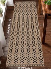 1pc Vintage Linear Area Rug, Polyester Base, Suitable For Living Room, Bedroom, Kitchen, Outdoor Entrance - Beige And Black Geometric Pattern, Easter Decor Doormat, Absorbent Pad, Garden Mat | Modern Indoor Rug - Multicolor - View 6