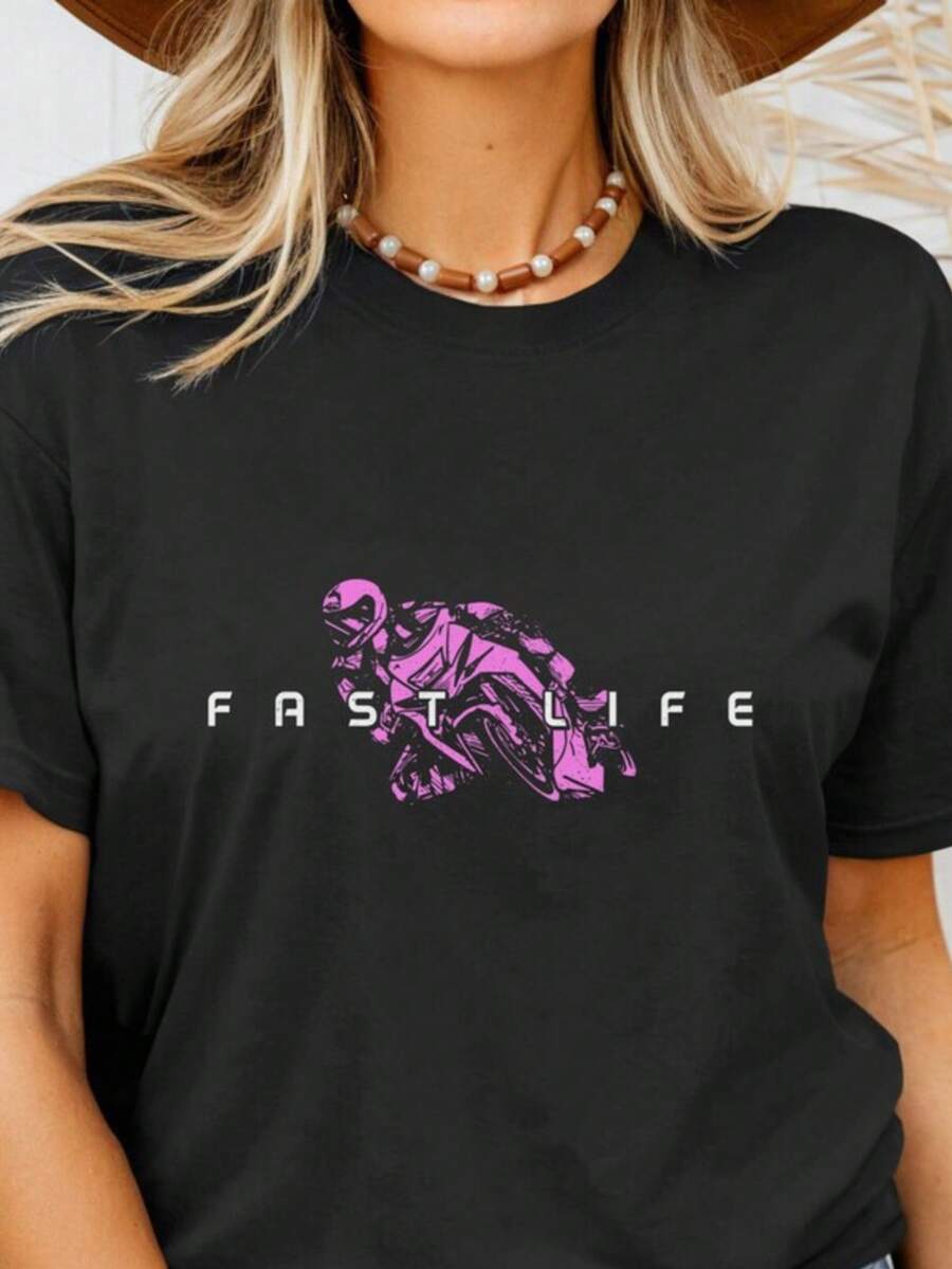 Motorcycle Racing Shirt Street Bike Sportbike Tshirt Motorbike Fast Life Tee Motorcycle Sport Racer - 黑色 - 查看 1