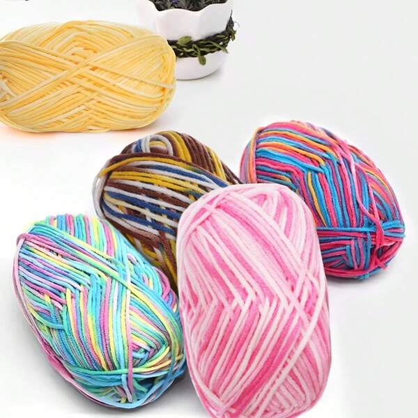 6pcs 4-Ply Medium Thick Handmade Fancy Yarn Suitable For DIY Scarves, Blankets, Dolls, Sweaters And Other Knitting Projects, 100% Polyester, 50g/Roll