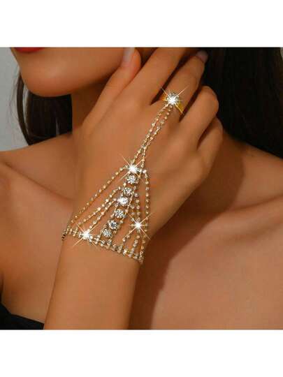 Back Of Hand Chain Bead Chain Bridal Wedding Accessories Inlaid Bridal Bracelet Latin Dance Performance Bracelet